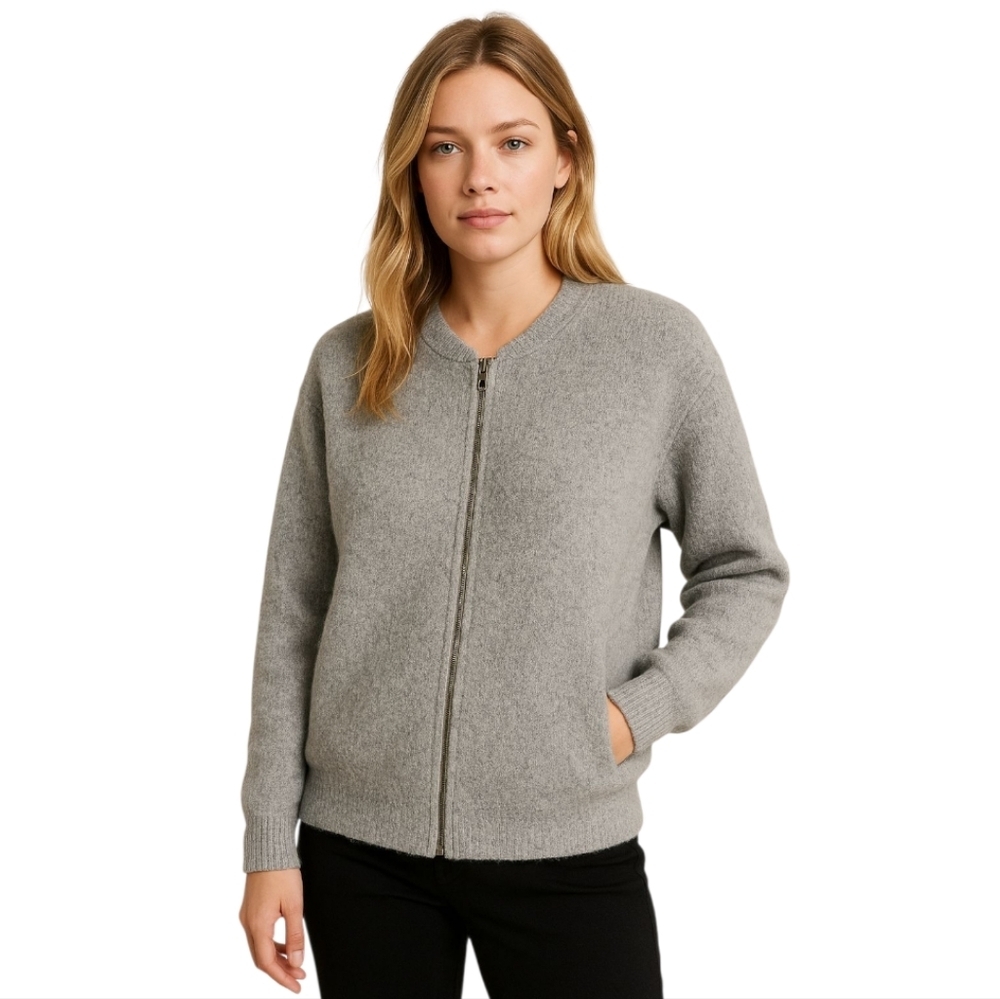 J.Crew Womens Fuzzy Boho Gray Zip‎ Up Sweater Size L